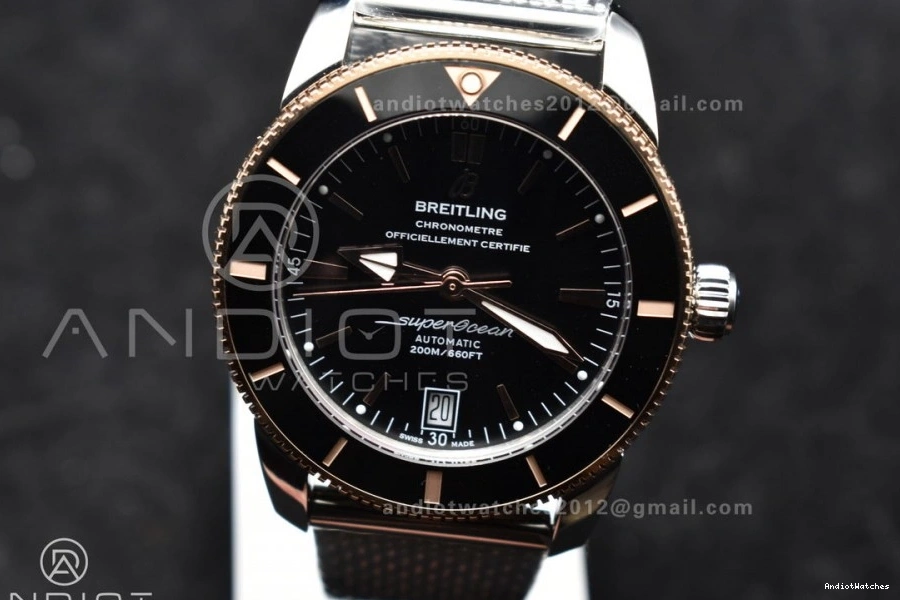 1173 Bezel on Heritage Durable Bracelet BLSF Black 42mm RG and Black A II Bezel SS Dial SuperOcean Ceramic Rubber 0926